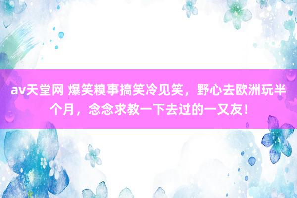 av天堂网 爆笑糗事搞笑冷见笑，野心去欧洲玩半个月，念念求教一下去过的一又友！